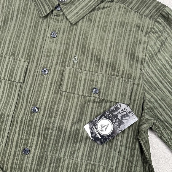 Volcom Steadfast Long Sleeve Dress Shirt Mens L Stripe Corduroy Squadron Green - Picture 3 of 10